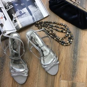 ⬇️ Nina Strappy Silver Embellished Evening Sandals